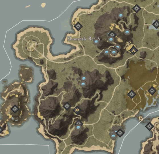 Platinum Ore Locations in Ebonscale Reach. - New World