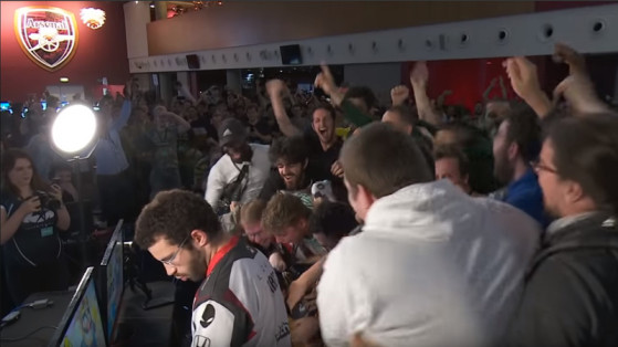 Glutony hangs onto his chair just after his Grand Final victory. - Super Smash Bros. Ultimate