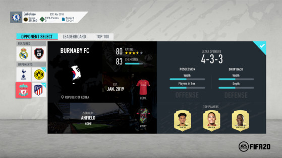 The new Squad Battles screen. Image: EA Sports - FIFA 20