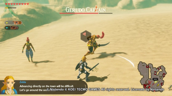 The Gerudo Captain almost defeated. - Hyrule Warriors: Age of Calamity