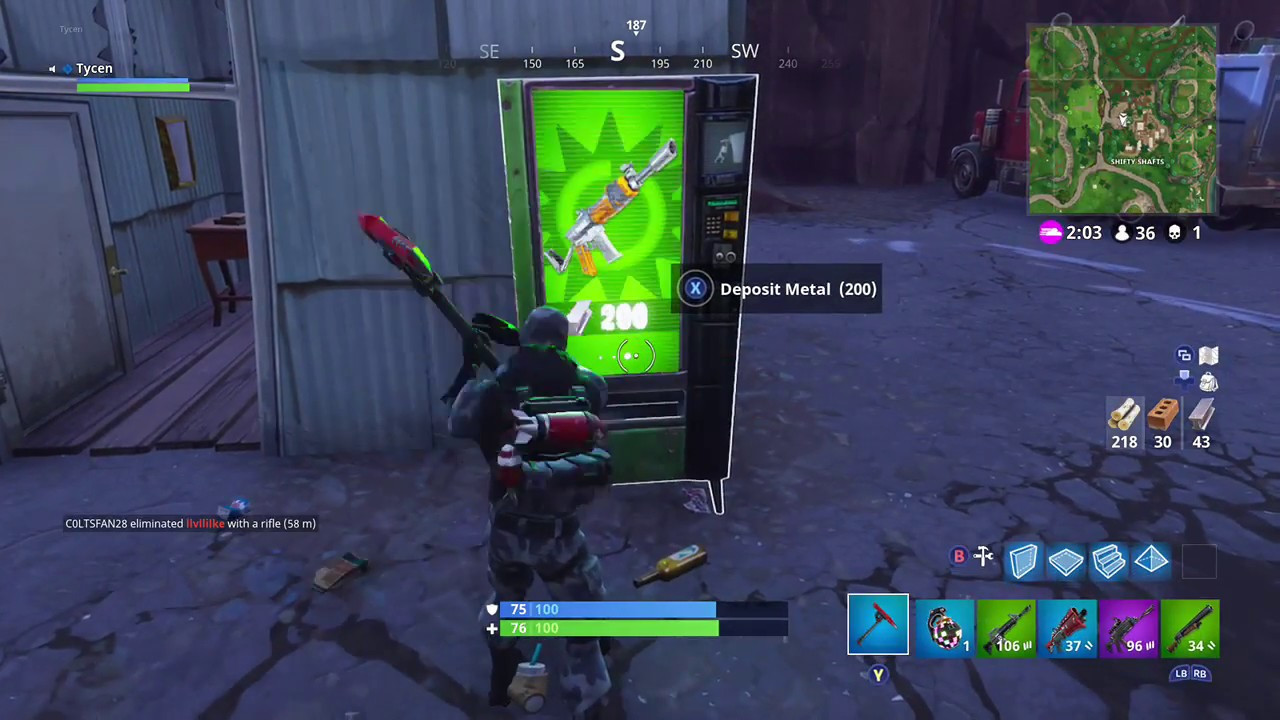 Fortnite Search a chest, a vending machine, a campfire in a single