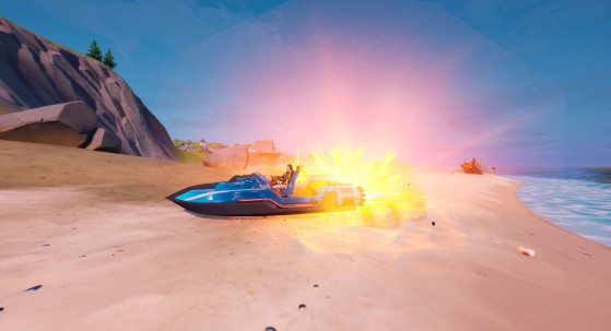 By aiming at the front hull of their own boat, players could accelerate on land with the explosion of the rocket on the back of the vehicle. - Fortnite