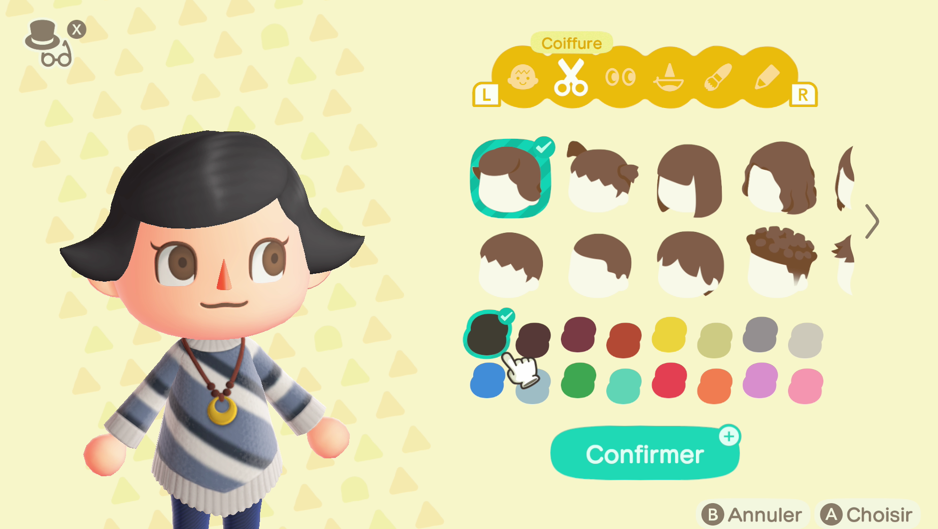 Animal Crossing New Horizons all hair styles and hair colors