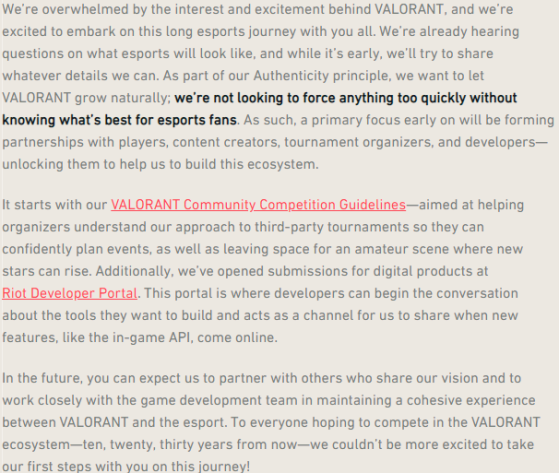 Riot Games' press release on competitive scene - Valorant