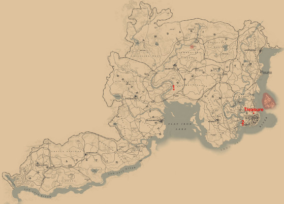 Red Dead Redemption 2 Mapa do tesouro OESTE DO REFÚGIO DA COLINA