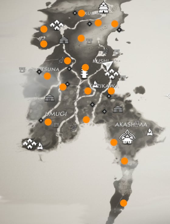 ghost of tsushima fox den locations map