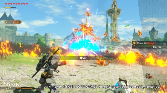 The aftermath of a successful barrel explosion. - Hyrule Warriors: Age of Calamity