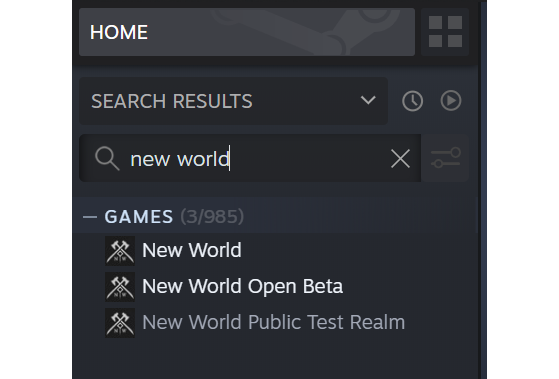 New World PTR as found in your Steam Library - New World