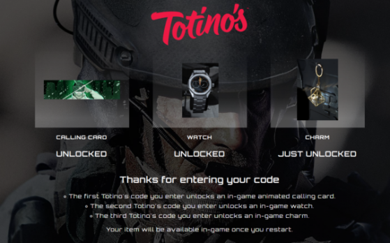 The unlocks from promotional Totinos products - Call of Duty: Modern Warfare