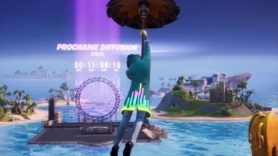 Fortnite: Travis Scott concert countdown is visible at Sweaty Sands