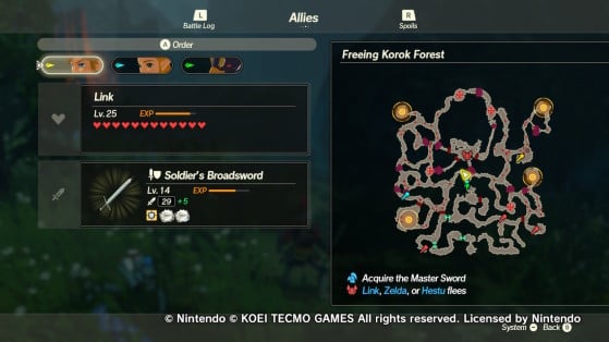 Four new objectives in the Freeing Korok Forest mission. - Hyrule Warriors: Age of Calamity