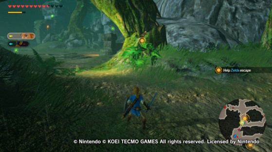 Use remote bombs at the waypoints to take down the trees. - Hyrule Warriors: Age of Calamity