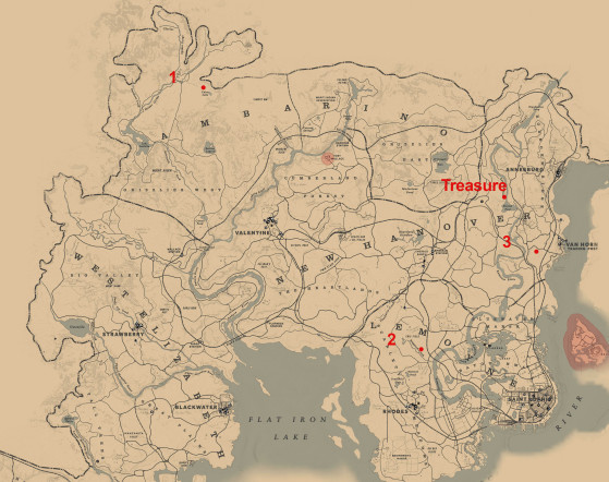 Map of dens Red Dead Redemption 2 ONLINE Find your treasure map