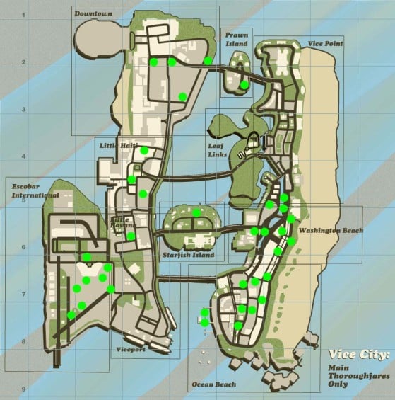 Map of Unique Stunt Jump locations in GTA: Vice City - GTA: Vice City