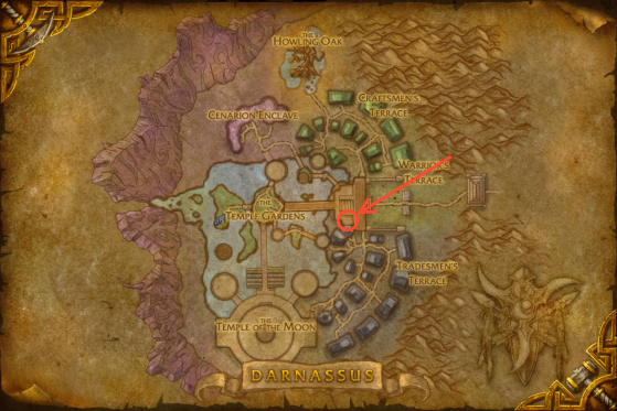 Location of Brogun Stoneshield in Darnassus - World of Warcraft: Classic