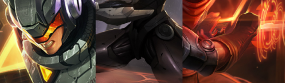 From left to right: Leona's jaw, Master Yi's  boots, and Yasuo's gloves - League of Legends