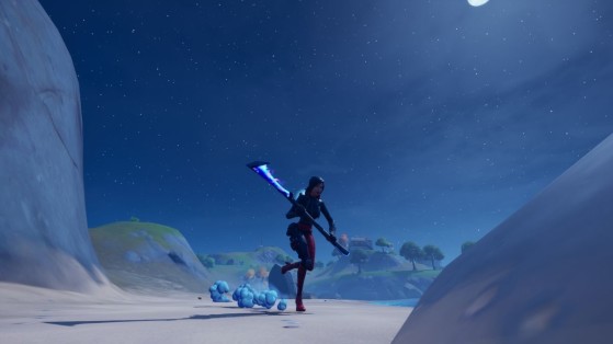 Fortnite: back bling in the Chaos Rising loading screen location, Sorana outfit