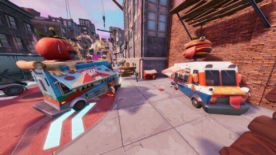 Fortnite: dancing or doing an emote between two food trucks, Downtown Drop