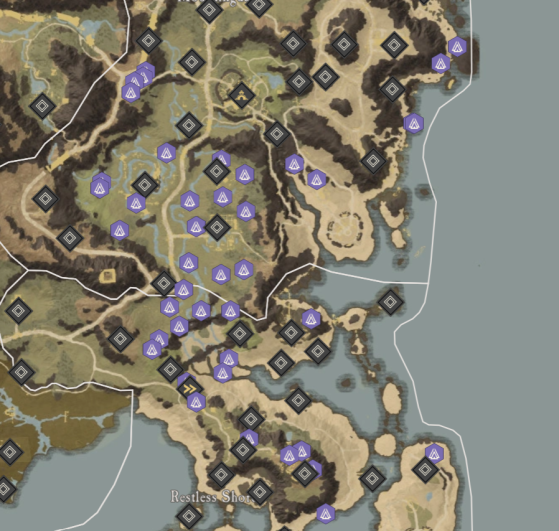 Scorchstone Locations in Restless Shore. - New World