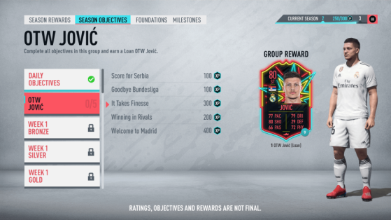 Season objectives to earn a One To Watch Jovic. Image: EA Sports - FIFA 20