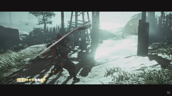 The camera switches to cinematic mode during Stand offs. - Ghost of Tsushima