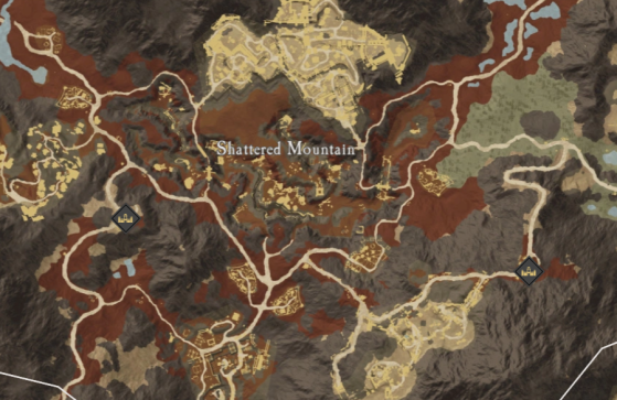 Mountainhome (west) & Mountainrise (east) locations within Shattered Mountains. Image: MapGenie - New World